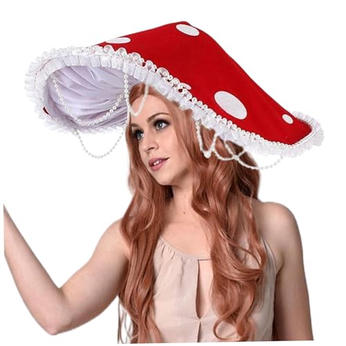 AOpghY Pilzhut breiter Krempe 13 Zoll Pilzkrone Süßes gepunktetes Pilzkostüm für Frauen DIY Dekorative Pilz Stuff Masquerade Party Dress endet von AOpghY