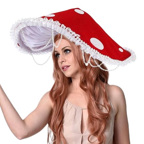 AOpghY Pilzhut breiter Krempe 13 Zoll Pilzkrone niedliche Gepunktete Pilzkostüm für Frauen DIY Dekorative Pilzmaterial für Halloween, Dress Up Cosplay Party Supplies von AOpghY