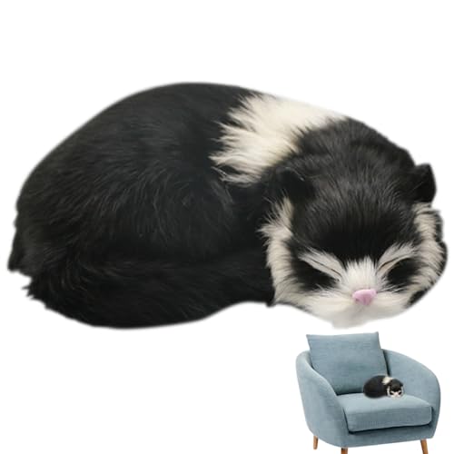 AOpghY Realistische Katze niedliche schlafende Katze Plüsch Simulierte künstliche Kunstpelz Katze Puppe dekorative detaillierte falsche Katze, Schwarz + weiße realistische Katze von AOpghY