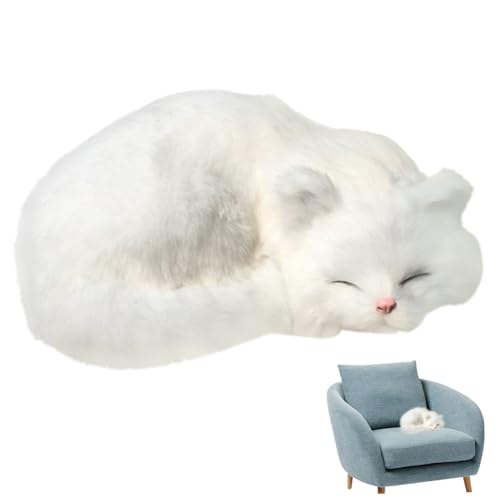 AOpghY Realistische Katze niedliche schlafende Katze Plüsch Simulierte künstliche Kunstpelz Katze Puppe dekorative detaillierte falsche Katze, weiße realistische Katze von AOpghY