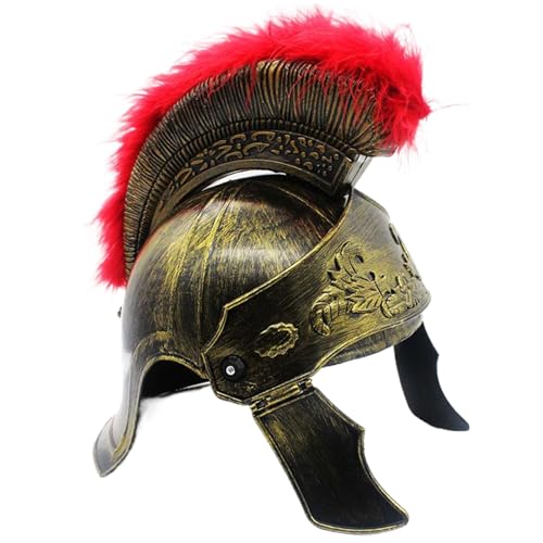 AOpghY Römischer Spartanischer Helm Halloween Vintage Rostig Goldener Mittelalterlicher Ritterhelm mit rotem Flaum für Erwachsene, Männer Antiker Griechischer Helm Maskerade Party Verkleidung Zubehör von AOpghY