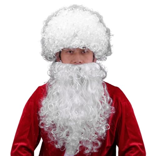 AOpghY Santa Bart und Perücken Set 2PCS/Set Realistic Curly Wavy Unisex Weihnachtskostüm Kurzes Haar Langer Bart Santa Claus Kostüm tun Play Supplies von AOpghY