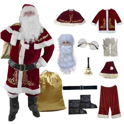 AOpghY Santa Kostüm 1Set/12 Prozent mit Golddruck Polyester Santa Kostüm Erwachsene Männer rot weiß bequemes Weihnachtskostüm, M -Urlaubskostüme und Dress -up -Vorräte von AOpghY