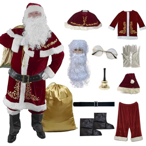 AOpghY Santa Kostüm 1Set/12 Prozent mit Golddruck Polyester Santa Kostüm Erwachsene Männer rot weiß bequemes Weihnachtskostüm, XL Urlaubskostüme und Dress -up -Vorräte von AOpghY