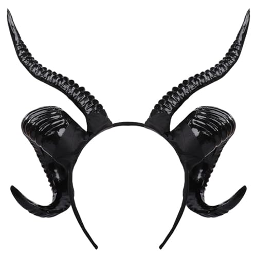 AOpghY Schaf Horn Stirnband Strukturierte Gothic Hörner Stirnband Schwarze glänzende Hörner 11.4x11.8in PP Cosplay Hörner für Teufel, Dämon, Halloween Party Masquerade Dress endet von AOpghY