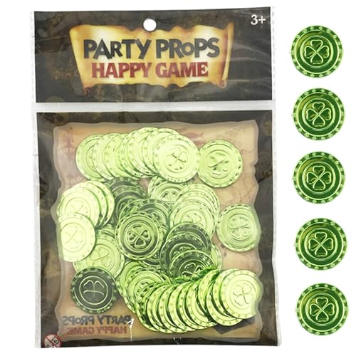 AOpghY St. Patrick's Day Coin 100pcs/Bag 4-Leaf Lucky Münze Runde Plastikmünze 1,2 Zoll plattiert dekorativen St. Patricks Day Accessoires Grüne Play Play Supplies von AOpghY