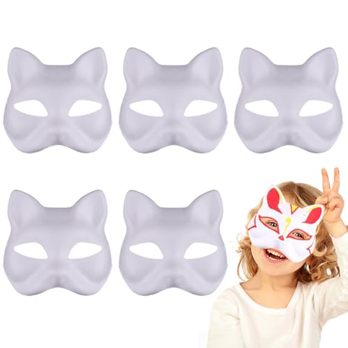 AOpghY Therian Maske, 5pcs leere Katzenmasken zum Malen, DIY -Halbgesicht Therian Cat Maske, Therian Gear mit elastischer Band 7.1x6.7 Trep Play Supplies von AOpghY