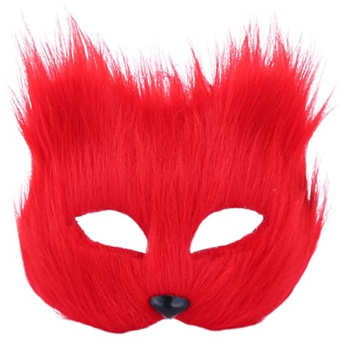 AOpghY Therian Maske, halbgesichtliche Fuchsmaske, atmungsaktive Tiermaske für Erwachsene Kinder, weiches glattes Cosplay pelziger Kostüm rot von AOpghY