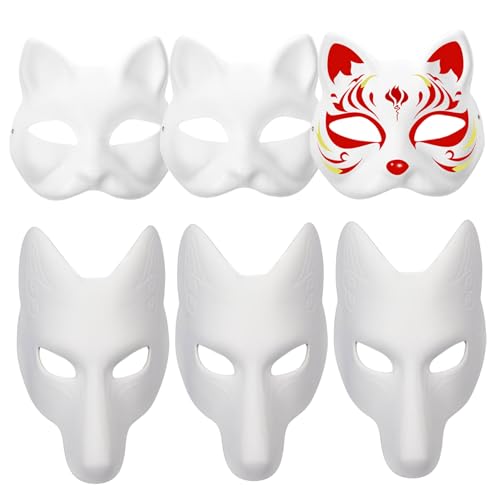 AOpghY Therian Maske 3pcs Katzenmaske ＆ 3pcs Fox Maske, DIY -Lackierlackierer Katzenmaske Therian mit Gummiband weiße Tiermaske, so tun, um Spielen zu spielen von AOpghY