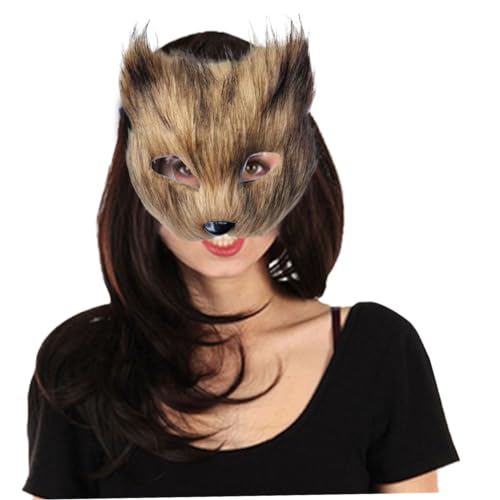 AOpghY Therian Maske Halbgesicht Pelry Maske Halloween Fox Maske mit Elastic Band Cat Mask Therian Ausrüstung für Cosplay, Halloween-Party, Masquerade-Kostüm braun von AOpghY