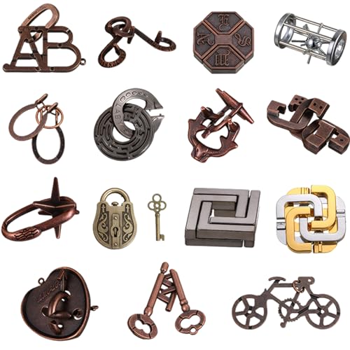 AOpghY Twin Key Lock Puzzle, 15-teiliges klassisches Metallschloss-Puzzle, traditionelle Denksportaufgaben für Puzzlespiele, Entsperren des Interlock-Denksportspielzeugs Twin Key Lock Puzzle von AOpghY