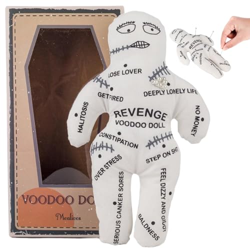 AOpghY Voodoo Dolls 8,5x5,1 '' White Polyester Baumwolle verdammte Puppe mit unruhigen Drucken gruselige Puppe Rache Negtive Verdammte Puppe für emotionale Release Neuheit Toys von AOpghY