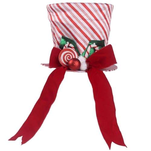 AOpghY Weihnachtsbaumtopper 8.7 x 7,9 Zoll zusammenklappbarer Weihnachtsbaumhut mit Bogen und Lutscher Weihnachtsbaumdekorationen Top Hut Festliche Maskerade Dress endet von AOpghY