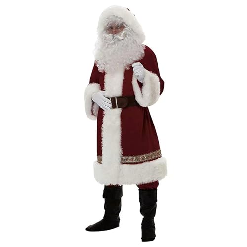 AOpghY Weihnachtsmannkostüm für Erwachsene und Männer, Deluxe-Weihnachts-Weihnachtsmannanzug, inklusive Kleidung, Bart und Perücke, Mütze und Stiefeln, Weihnachtsmann-Outfit, Elegantes Kostüm (M) von AOpghY