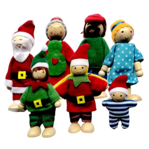 AOpghY Weihnachtspuppenhaus Familie 7PCS/Set hölzern bewegbares gemeinsames Puppenhaus Interaktive Eltern-Kind-Puppenhaus-Familie Figuren Spielzeug und Spiele von AOpghY
