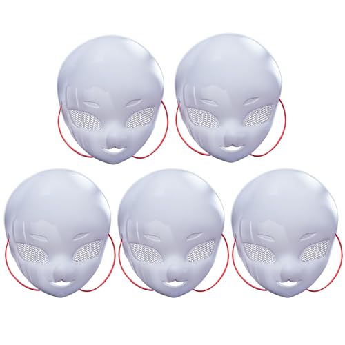 AOpghY Weiße Maske, 5pcs Vollgesichts -Fursuit -Maske mit Mesh Big Eye, DIY, um Leere Maske zu malen, Plastikmaske mit rotem Seil für Maskerade, Halloween -Party -Masken von AOpghY