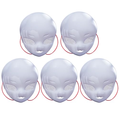 AOpghY Weiße Maske, 5pcs Vollgesichts -Fursuit -Maske mit Mesh Big Eye, DIY zum Malen von leeren Maske, Plastikmaske mit rotem Seil Maskerade Dress -up -Vorräte von AOpghY