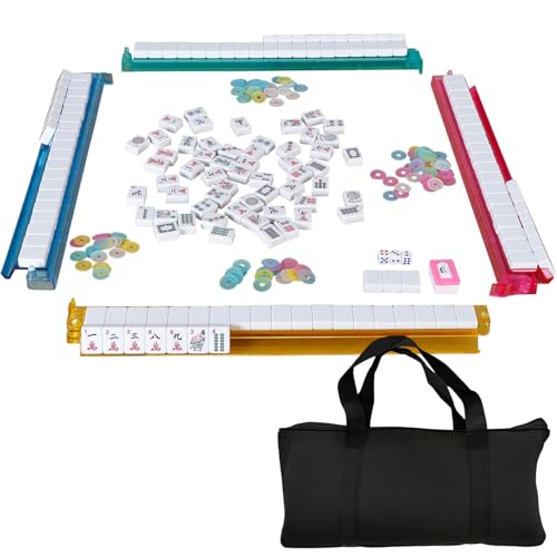 Amerikanisches Mahjong-Set mit 166 Spielsteinen, 2 Ersatzspielsteinen, 4 Ablagen mit Schiebern, 1 Windgeber, 100 Chips, 3 Würfeln und 1 Handbuch, Mahjong-Spielset mit Tasche, Spielsteinspiele von AOpghY