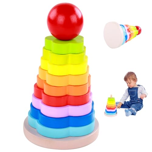 Baby Stapelringe Holz Regenbogen Stapelspielzeug Baby Safe Kleinkindspielzeug entwicklungspädagogische Blumenform Stapelringe für Kinder 3+ Spielzeug & Spiele von AOpghY