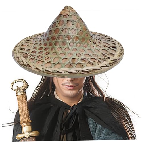 Bambushut 14 Zoll breiter Krempe Traditioneller chinesischer Hut natürlicher rustikaler asiatischer Hut für Bauer, Fischer Cosplay -Hut für Samurai, Swordman, Bühnen -Outdoor -Aktivitätsausrüstung von AOpghY