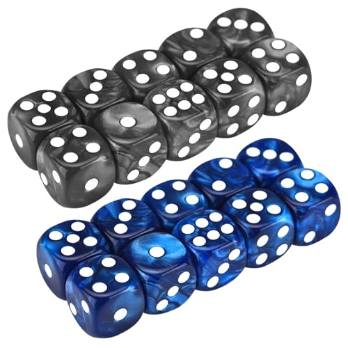 D6 DICE 20pcs 16mm Perle Muster 6-Seiten-Würfel-Set-Acryl-Runde Eck Würfelspiele mit 1-6 lustigen Spielen Schwarz-Blau-Spielzeug und Spiele. von AOpghY