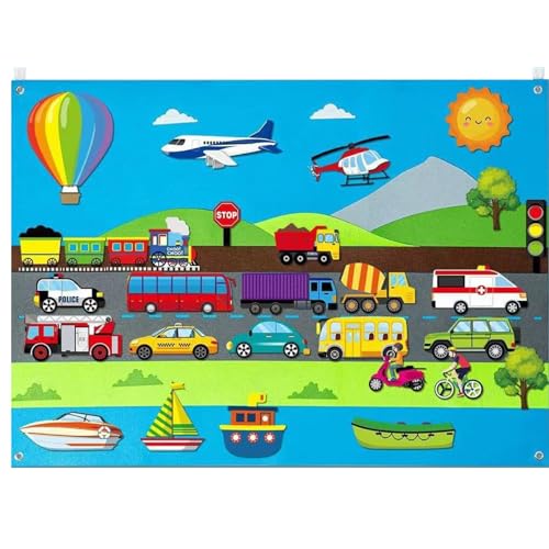 Filzboard für Kleinkinder City Theme Woll Felt Board Story Set mit Autos, Flugzeugen, Schiffen und tragbarer interaktiver Filzbrett -Board -Story -Set von AOpghY