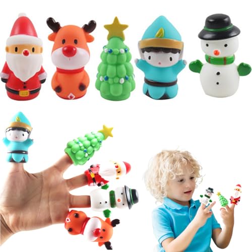 Fingerpuppen, 5pcs 5 Stile Weihnachtsspielzeug und Tier Fingerpuppen, PVC Interaktive Fingerpuppen für Kinder im Alter von 3 bis 5 Jahren, Party bevorzugt Goodie Bag Füllstoffe Tier Fingerpuppen von AOpghY