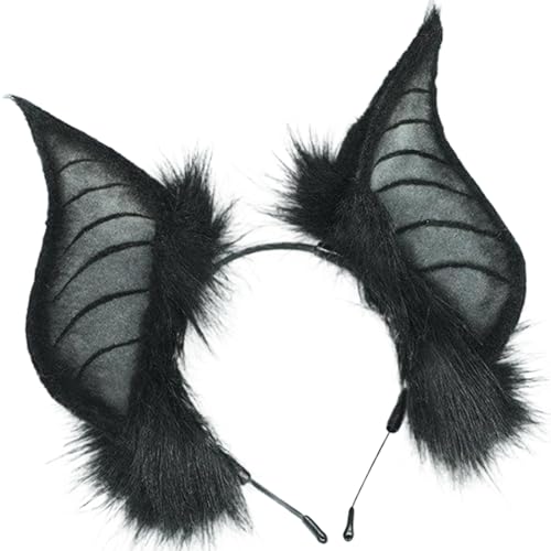 Fledermaus -Stirnband Gothic Halloween Fledermaus -Ohren Stirnband One Size Plush Bat Ohren Kopfstück für schicke Cosplay -Kostüm Halloween Party, schwarz für Schönheit von AOpghY