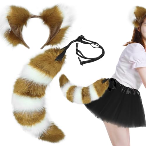 Fox Ohrs und Schwanzset, pelzige Fuchs -Ohren -Stirnband, Kunstfell Therian Tail, niedliches Fox -Kostüm für Cosplay -Party -Kostümzubehör, Kamelkleider und so tun, als ob Vorräte vorhanden sind von AOpghY