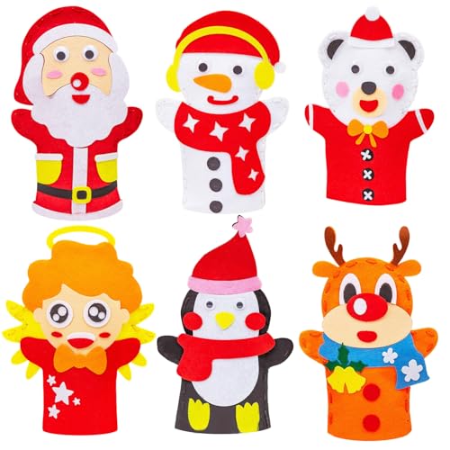 Handpuppen, 6 Stcs Weihnachts-Cartoon-Handpuppen, emotionale Glück Finger Hände, Nicht gewebter Stoff Weihnachtshandpuppen Fingerpuppen von AOpghY