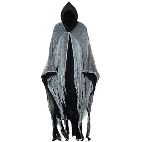 Hooked Cloak Scary Halloween Shabby Lag Cloak mit weißem Tüll für Männer, Frauen Vintage mittelalterliche Renaissance -Umhang mit Kapuze (schwarz) Dress Up und tat so, als ob sie Waren vorliegen von AOpghY