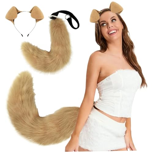 Hundeohren und Schwanzset Flexible Welpenohren Hairban weiche Biegere pelziger Schwanz mit verstellbarem Riemen für Halloween, Anime -Party, Cosplay, Kostüme Dress -up und so tun, als Ware zu tun von AOpghY