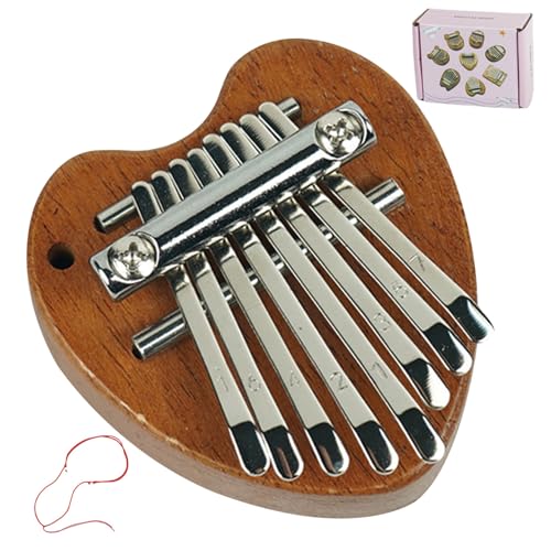 Kalimba 8 Key Heartform Kalimba Daumen Klavier Handheld Finger Piano mit Lanyard & metallketten tragbarem Daumen Klavier für Kinder, Erwachsene, Anfänger Kalimba von AOpghY