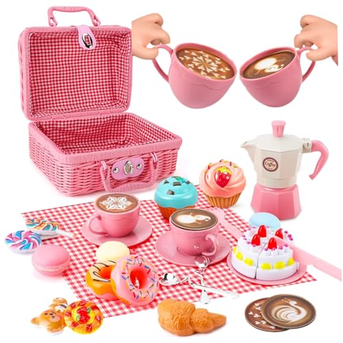 Kinder Picknick -Sets für 3+ Mädchen und Jungen Simulation niedliche Kinder Tee -Set Interaktive fantasievolle Entwicklungstabs -Tee -Party -Set für Rollenspiele tun, um Kinder Picknick Set zu spielen von AOpghY