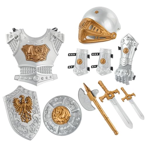 Knight Costume Kids 10pcs/Set Simulierte mittelalterliche Ritterpanzerung umfasst Helm, Schild, Schwerter, Axt und weitere Kinder Dress Up Kostüme Festliche Masquerade -Kleidermaterial von AOpghY