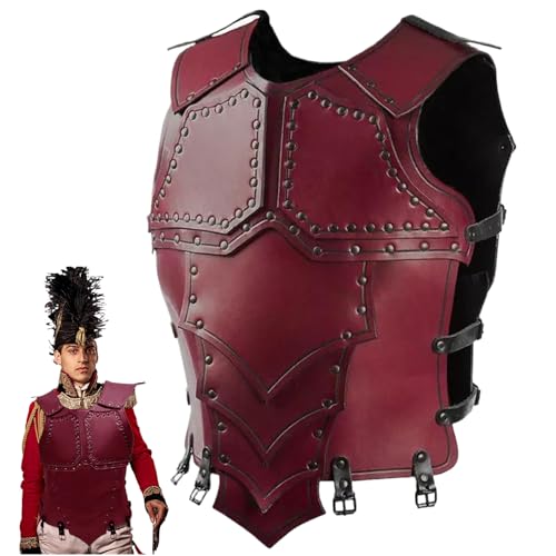 Mittelalterliche Brustpanzerung rotes synthetisches Leder einstellbarer Wikingerpanzer für Erwachsene Männer Lederrüstung für Larp Cosplay -Bühne Performance Kostüme Festliche Masquerade Dress endet von AOpghY