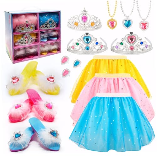 Prinzessin Dress -up Set für Mädchen Kleinkind Dress -up Kostüme mit Prinzessin Kleider Schuhen Ringanhänger Krones Charming Gift für 3 4 5 6 Jahre alte Mädchen Urlaub Kostüme und Dress -up -Vorräte von AOpghY