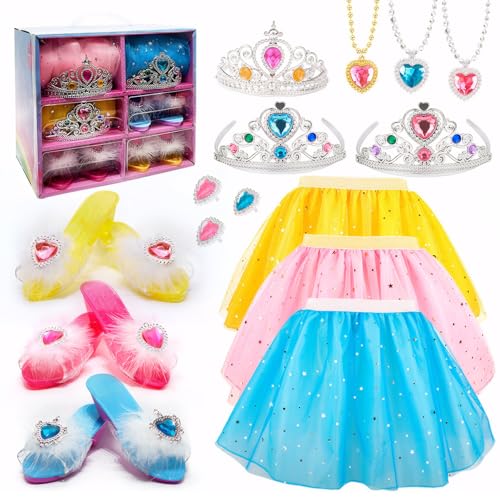 Prinzessin Dress -up Set für Mädchen Kleinkind Dress -up Kostüme mit Prinzessin Kleidern Schuhe Ring Anhänger Kronen charmant von AOpghY