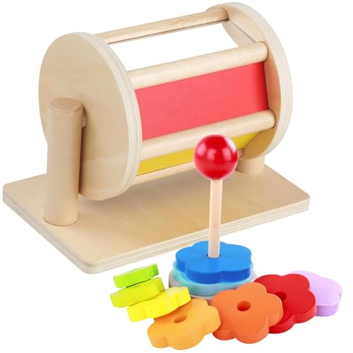 Spinnentrommel mit Stapelringen Holz Regenbogen Baby sensorisches Spielzeug Entwicklungspädagogik Baby Safe Kleinkindspielzeug Geburtstagsgeschenkspielzeug & Spiele von AOpghY