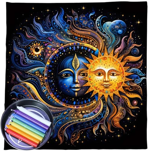 APASTTCA Wahrsagerei Tischdecke Mond Und Sonne Astrologie Tarotkarten Tischdecke Altäre Stoff Wahrsagerei Brettspielzubehör Mond Sonne Tarotkarten Tischdecke Spirituelle Deckdecke von APASTTCA