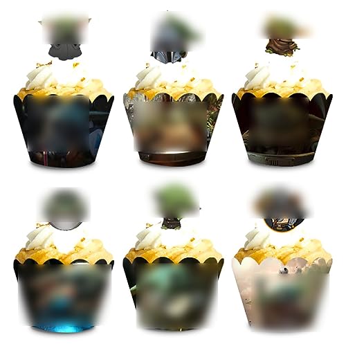 APDDHJ 48 Stück Baby Yoda Cake Toppers, Geburtstag Party Kuchen Dekoration, Cupcake Toppers Dekorationen Baby Yoda Cake Wrappers Dekoration für Kinder Geburtstag Star Wars Party Supplies von APDDHJ