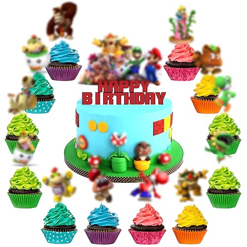 APDDHJ Happy Birthday Cake Toppers,25Pcs Cake Toppers for Boys,Boys Birthday Cake Decorations Cupcake Toppers for Boys,Girls,Kids Birthday Superher Party Supplies von APDDHJ