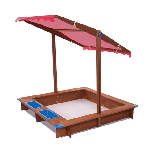 Holzsandkasten mit Abdeckung, Kindersandkasten, Sandkästen für den Garten,Sandkasten mit Dach 126x121x118cm, Bodenvlies gegen Unkraut und Ungeziefer - Sandkasten mit (Rot) von APETX