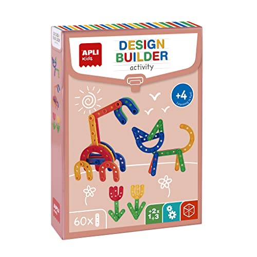 APLI Kids 19162 - Design Builder Baukasten - 60 Teile zum BAU von Fahrzeugen, Tieren und Charakteren - inklusive 8 Spielsteine mit Beispielen von APLI Kids