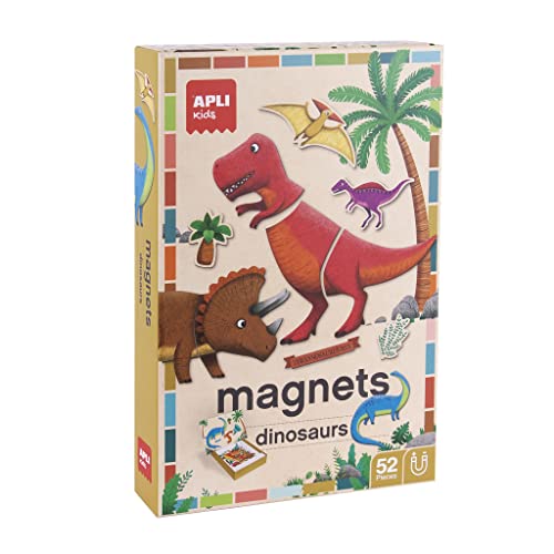 APLI Kids 19233 19233-Fun Dinos Magnetspiel-Brett mit 52 magnetischen Dinosaurier- Teilen-Empfehlt für Kinder ab 4 Jahren, Spiel, bunt, M von APLI Kids