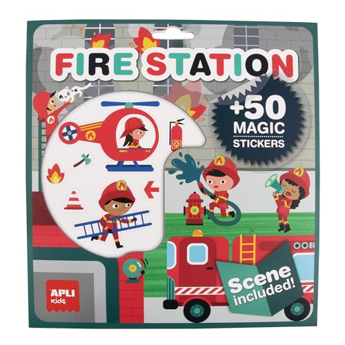 APLI Kids 19373 - Set mit entfernbaren Aufklebern mit Bühne für Kinder ab 3 Jahren, Thema Feuerwehr, Rot und Andere Feuerwehrrelevante Farben von APLI Kids