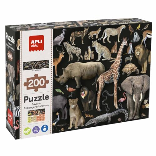 APLI Kids 19697 - Lernpuzzle mit bedrohten Tieren, Modell Sabana, 200 Teile, Größe 6 x 3 cm APLI Kids 19697 - Lernpuzzle mit bedrohten Tieren, Modell Sabana, 200 Teile, Größe 6 x 3 cm von APLI Kids