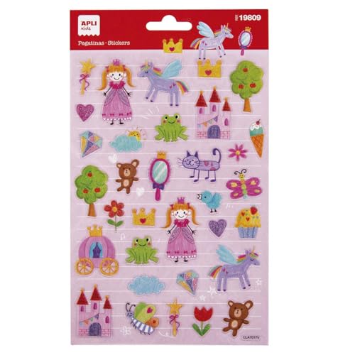 APLI Kids 19809 Maxi-Sticker Prinzessinnen, 1 Blatt mit 33 Aufklebern mit Glitzer-Finish, permanent klebend, ideal für Scrapbooking, Dekoration oder DIY von APLI Kids