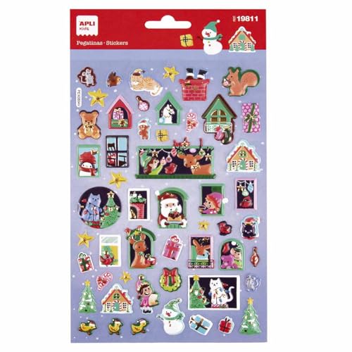 APLI Kids 19811 Weihnachtsaufkleber zum Thema Adventshaus, 52 Sticker, permanent klebend, mit Puffy-Effekt und Relief, ideal für Scrapbooking, DIY oder zum Dekorieren von Geschenken, Karten etc von APLI Kids