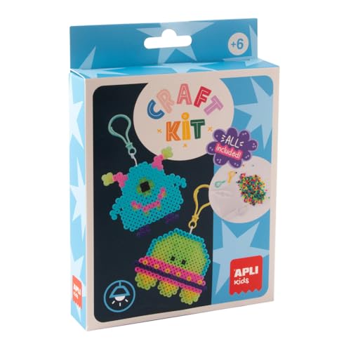 APLI Kids 19880 Craft Bastelset für 2 Schlüsselanhänger im Weltraum – Perlen und komplette Materialien, spielerische Aktivität für Kinder ab 6 Jahren von APLI Kids